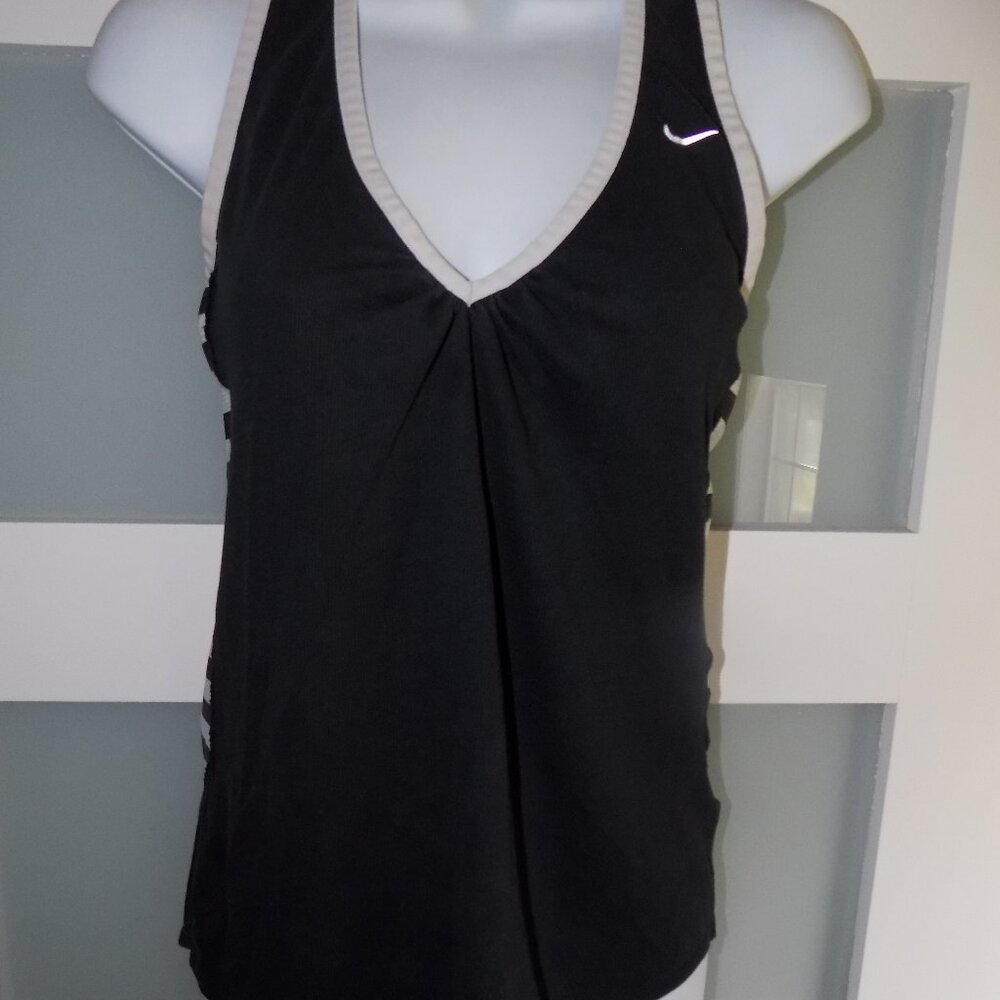 NIKE Dri-Fit Black /White Trim Racerback Stretch Fit Tank Top Size S Women's